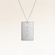 Personalized square silver necklace with space for engraving of text, coordinates or handwriting on the front and back