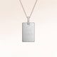 Personalized square silver necklace with white zircons and space for engraving of text, coordinates or handwriting on the front and back