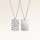 Personalized square silver necklace with rippled wave surface and space for engraving of text, coordinates or handwriting on the back