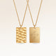 Personalized square gold necklace with rippled wave surface and space for engraving of text, coordinates or handwriting on the back