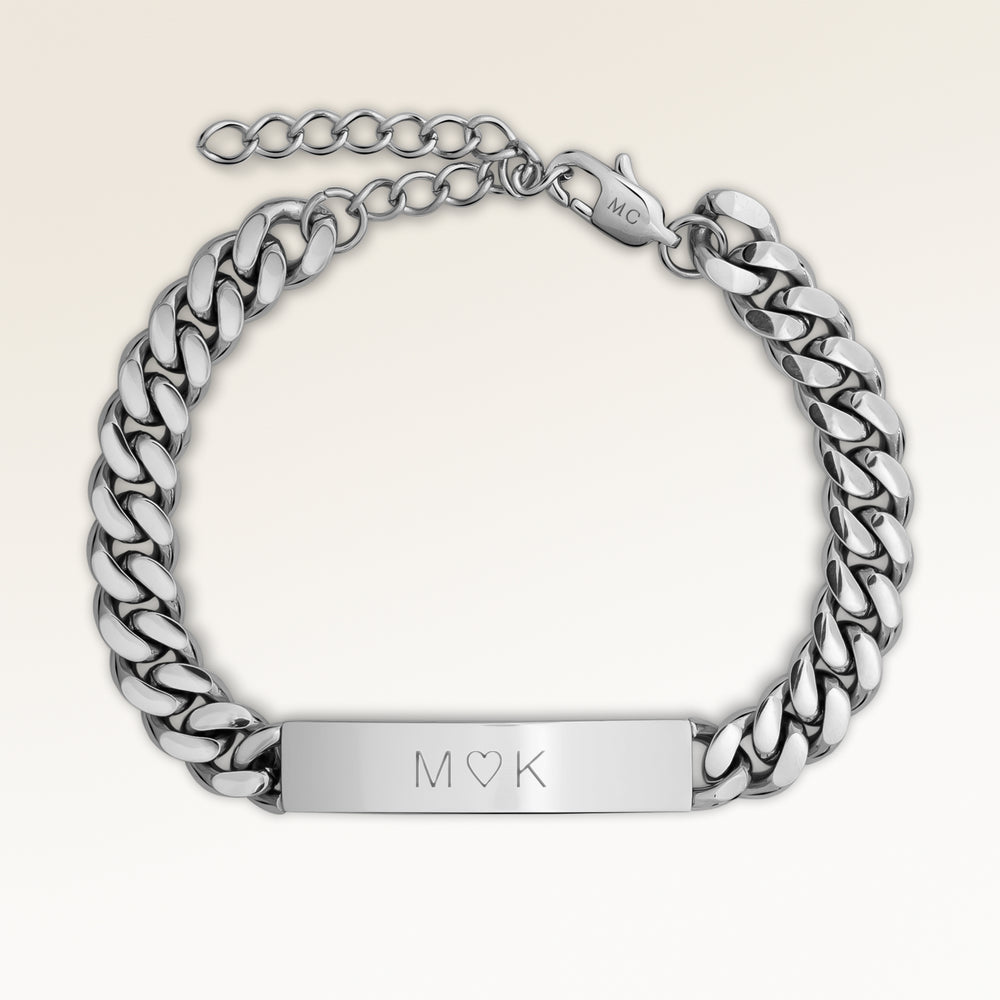 Bar Armbånd 8mm Til Mænd - Indgravering (Sølv)