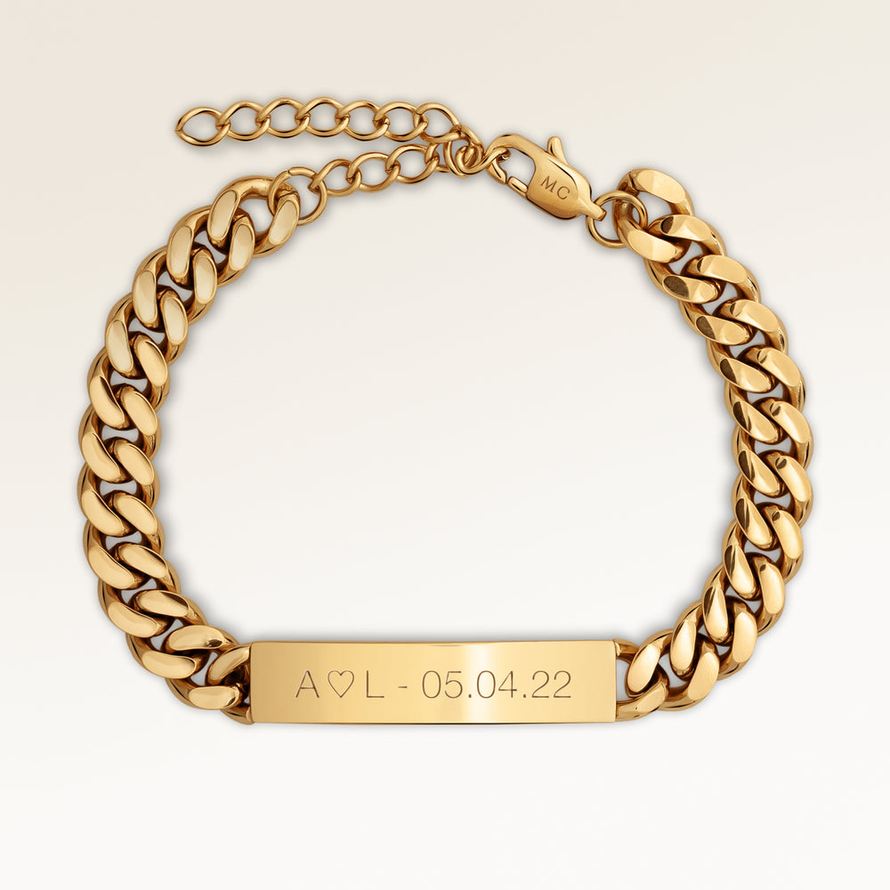 Bar Armbånd 8mm Til Mænd - Indgravering (Guld)