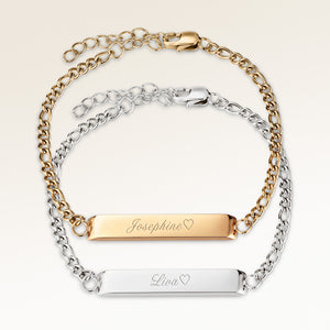 Veninde-armbånd, par af to bar armbånd i guld og sølv med personlig indgravering, fra Mon Chou