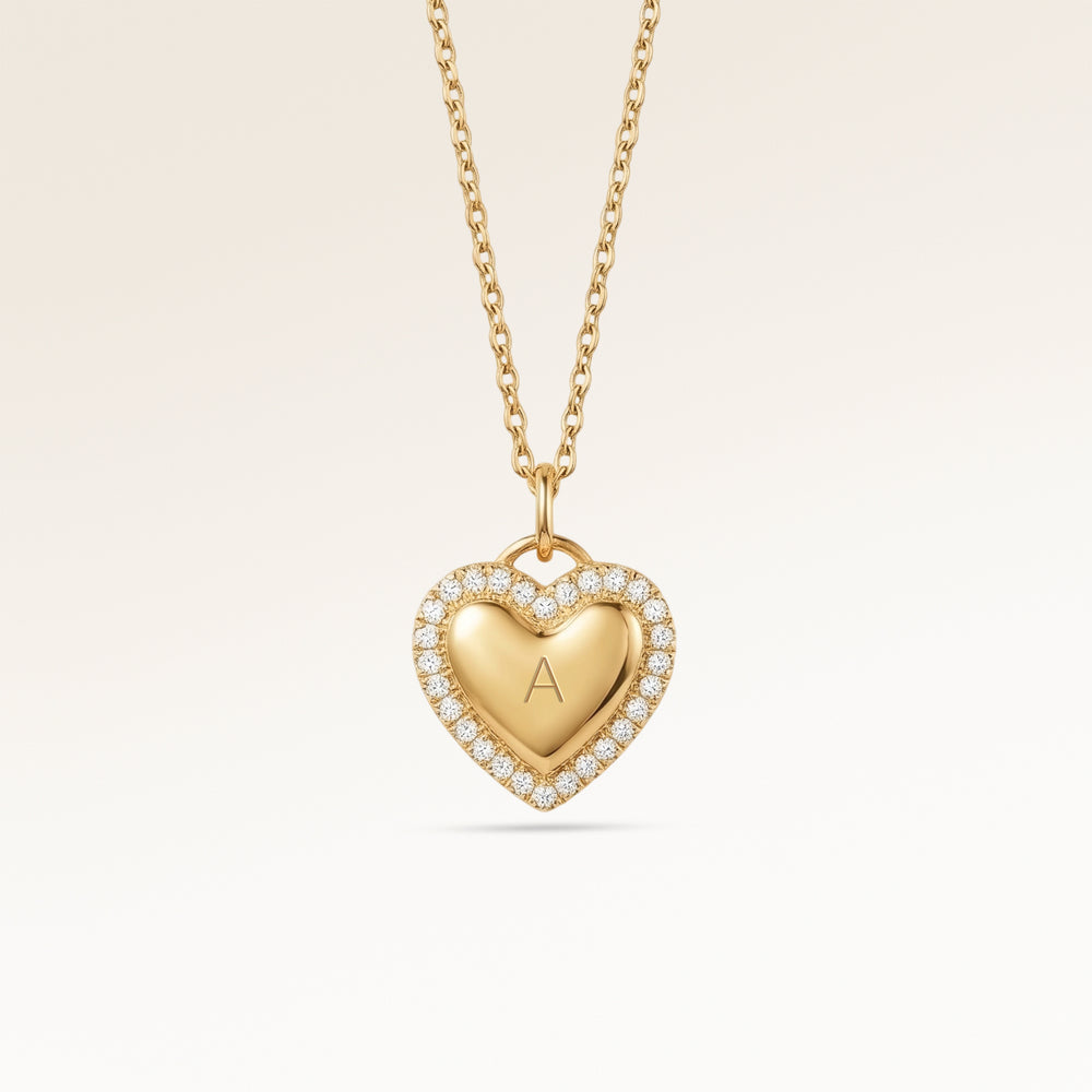 Heartshaped Necklace with Zirconia Edge – Engraving (Gold)