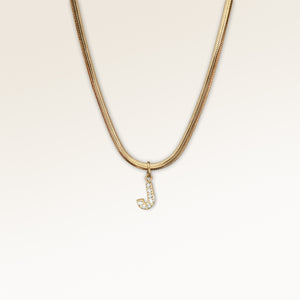 Letter pendant J in gold with white zircons, personalized initial necklace from Mon Chou