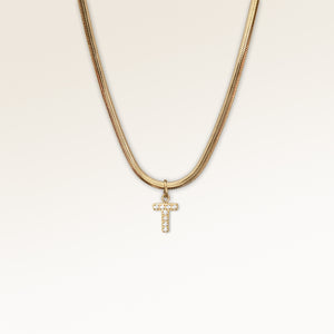 Letter pendant T in gold with white zircons, personalized initial necklace from Mon Chou